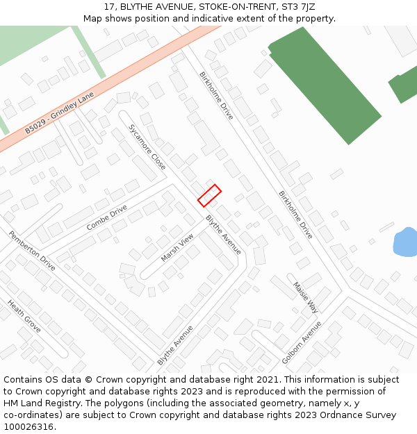 17, BLYTHE AVENUE, STOKE-ON-TRENT, ST3 7JZ: Location map and indicative extent of plot