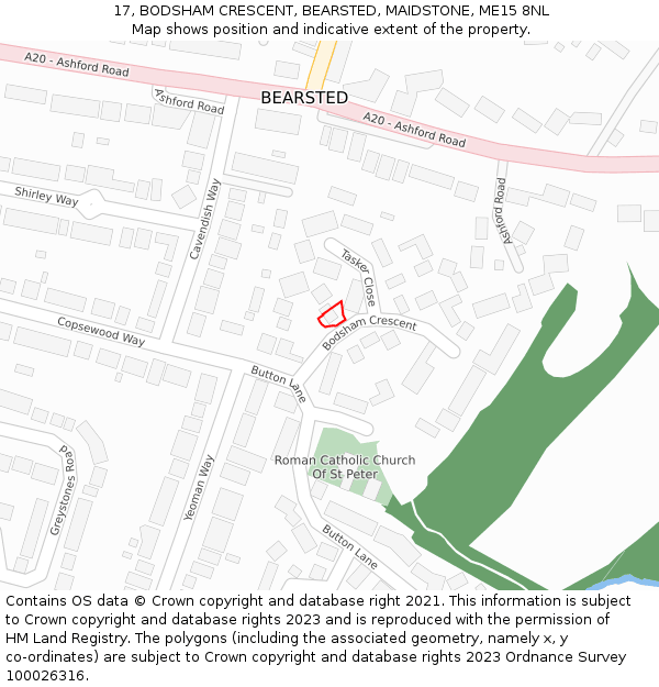 17, BODSHAM CRESCENT, BEARSTED, MAIDSTONE, ME15 8NL: Location map and indicative extent of plot