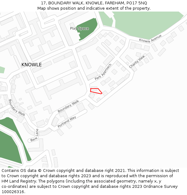 17, BOUNDARY WALK, KNOWLE, FAREHAM, PO17 5NQ: Location map and indicative extent of plot