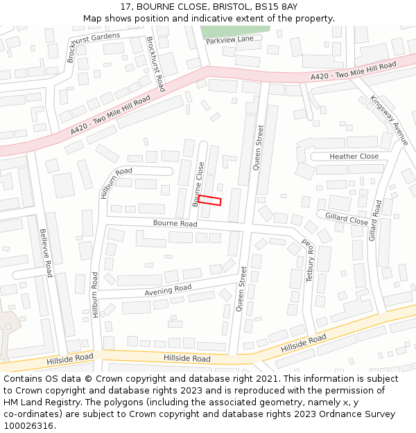 17, BOURNE CLOSE, BRISTOL, BS15 8AY: Location map and indicative extent of plot