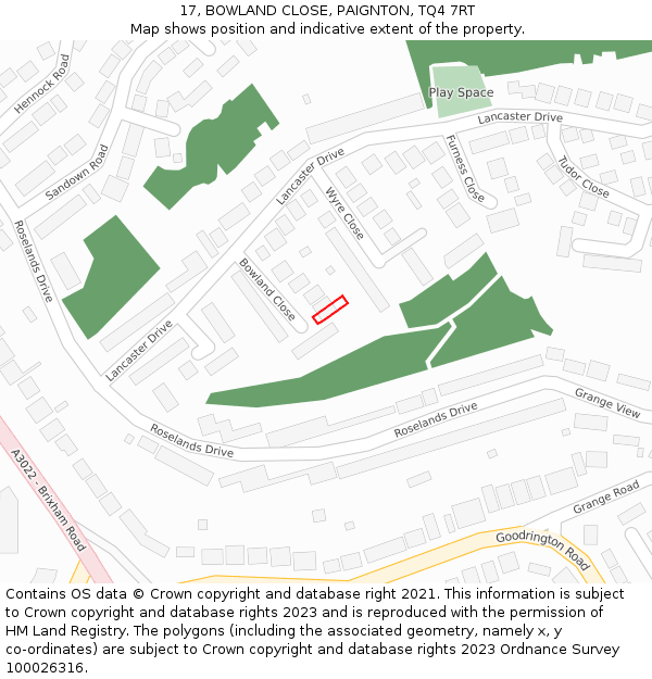 17, BOWLAND CLOSE, PAIGNTON, TQ4 7RT: Location map and indicative extent of plot
