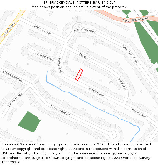 17, BRACKENDALE, POTTERS BAR, EN6 2LP: Location map and indicative extent of plot