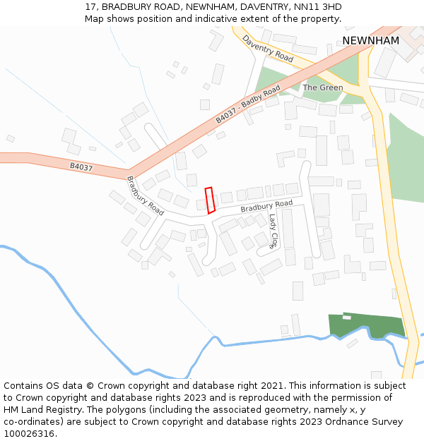 17, BRADBURY ROAD, NEWNHAM, DAVENTRY, NN11 3HD: Location map and indicative extent of plot