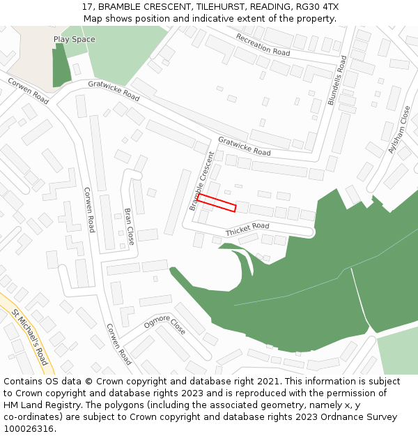 17, BRAMBLE CRESCENT, TILEHURST, READING, RG30 4TX: Location map and indicative extent of plot