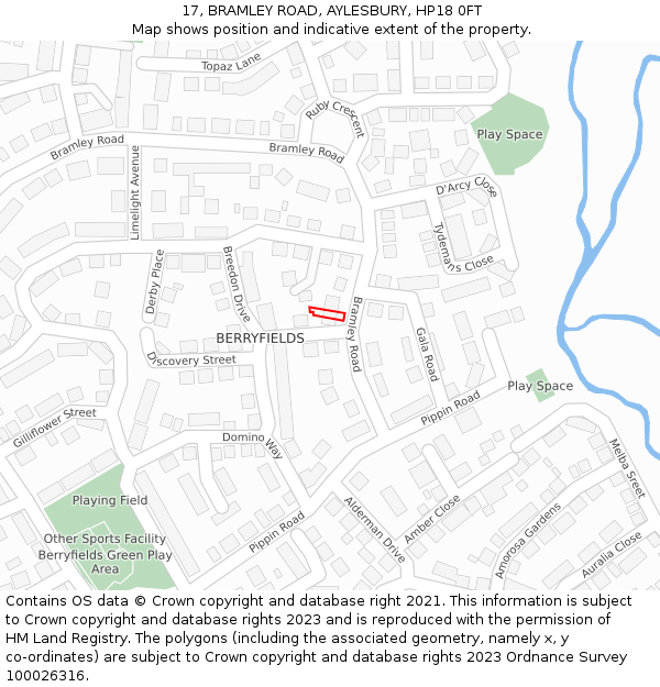 17, BRAMLEY ROAD, AYLESBURY, HP18 0FT: Location map and indicative extent of plot