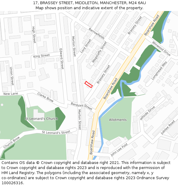 17, BRASSEY STREET, MIDDLETON, MANCHESTER, M24 6AU: Location map and indicative extent of plot