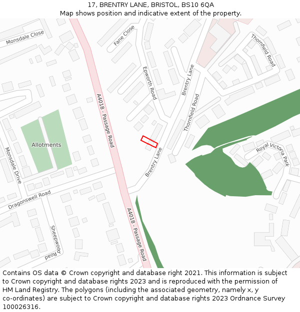 17, BRENTRY LANE, BRISTOL, BS10 6QA: Location map and indicative extent of plot