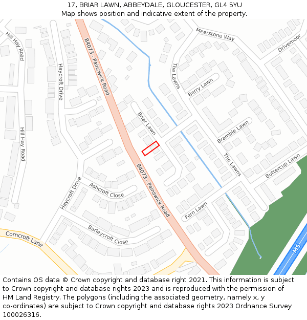 17, BRIAR LAWN, ABBEYDALE, GLOUCESTER, GL4 5YU: Location map and indicative extent of plot
