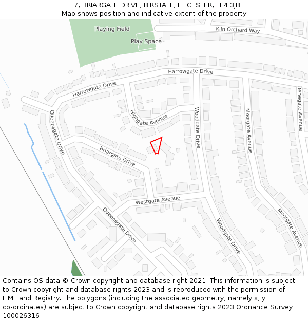 17, BRIARGATE DRIVE, BIRSTALL, LEICESTER, LE4 3JB: Location map and indicative extent of plot