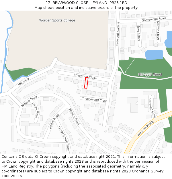 17, BRIARWOOD CLOSE, LEYLAND, PR25 1RD: Location map and indicative extent of plot