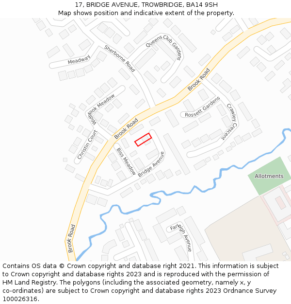 17, BRIDGE AVENUE, TROWBRIDGE, BA14 9SH: Location map and indicative extent of plot
