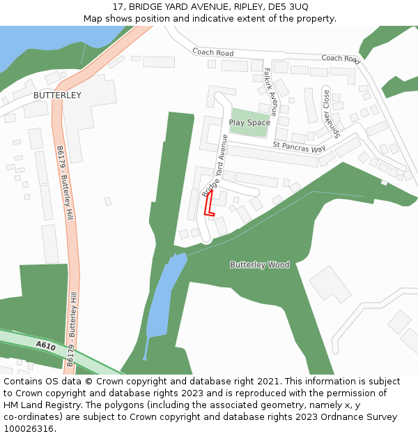 17, BRIDGE YARD AVENUE, RIPLEY, DE5 3UQ: Location map and indicative extent of plot