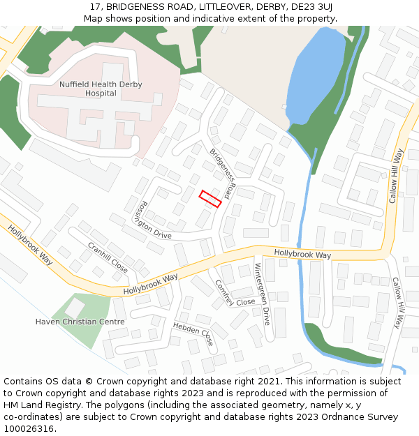 17, BRIDGENESS ROAD, LITTLEOVER, DERBY, DE23 3UJ: Location map and indicative extent of plot