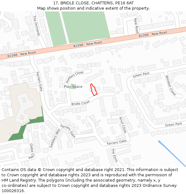 17, BRIDLE CLOSE, CHATTERIS, PE16 6AT: Location map and indicative extent of plot