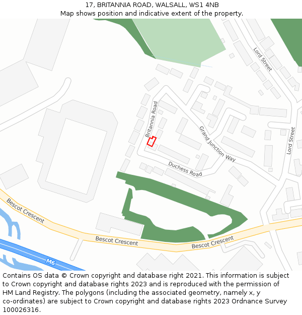 17, BRITANNIA ROAD, WALSALL, WS1 4NB: Location map and indicative extent of plot