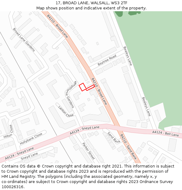 17, BROAD LANE, WALSALL, WS3 2TF: Location map and indicative extent of plot