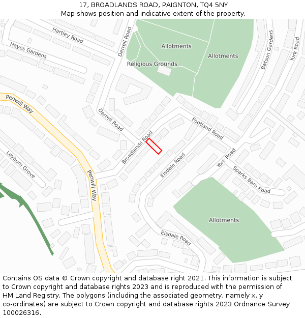 17, BROADLANDS ROAD, PAIGNTON, TQ4 5NY: Location map and indicative extent of plot