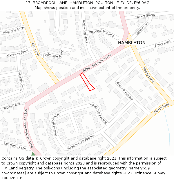 17, BROADPOOL LANE, HAMBLETON, POULTON-LE-FYLDE, FY6 9AG: Location map and indicative extent of plot