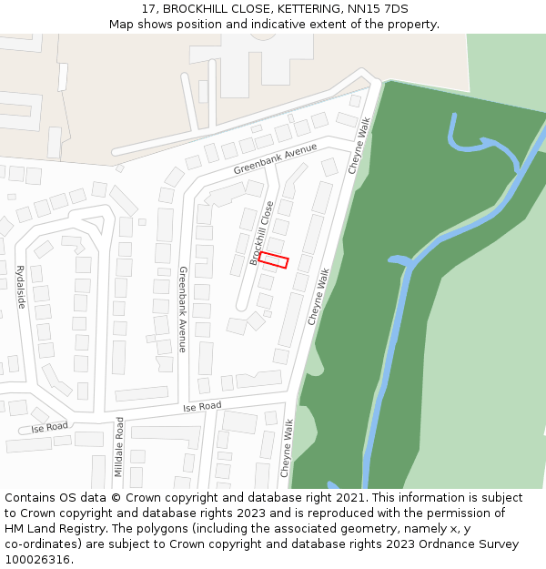 17, BROCKHILL CLOSE, KETTERING, NN15 7DS: Location map and indicative extent of plot