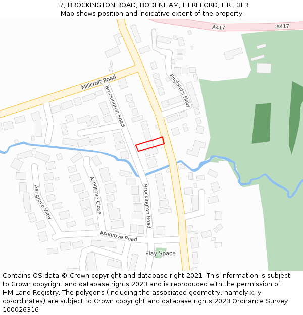 17, BROCKINGTON ROAD, BODENHAM, HEREFORD, HR1 3LR: Location map and indicative extent of plot