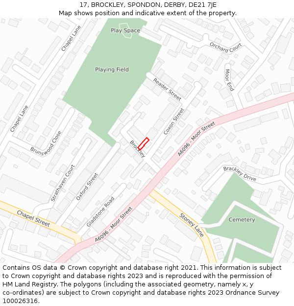 17, BROCKLEY, SPONDON, DERBY, DE21 7JE: Location map and indicative extent of plot