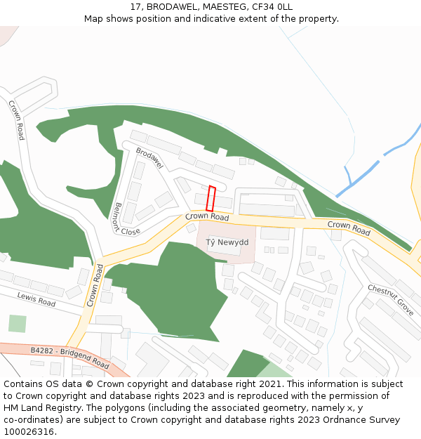 17, BRODAWEL, MAESTEG, CF34 0LL: Location map and indicative extent of plot