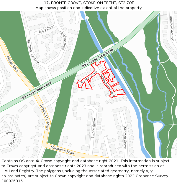 17, BRONTE GROVE, STOKE-ON-TRENT, ST2 7QF: Location map and indicative extent of plot