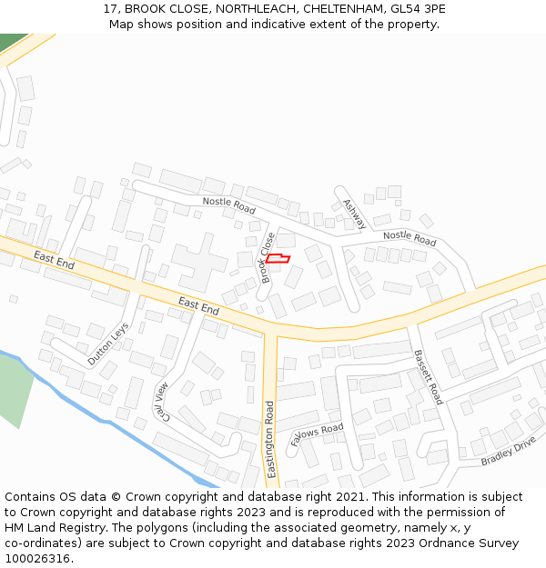 17, BROOK CLOSE, NORTHLEACH, CHELTENHAM, GL54 3PE: Location map and indicative extent of plot