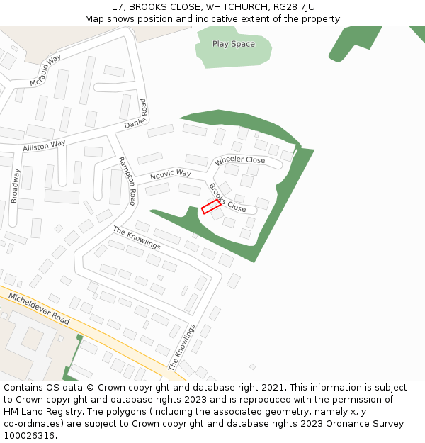 17, BROOKS CLOSE, WHITCHURCH, RG28 7JU: Location map and indicative extent of plot