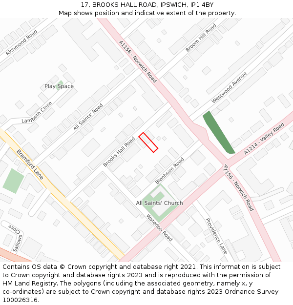 17, BROOKS HALL ROAD, IPSWICH, IP1 4BY: Location map and indicative extent of plot