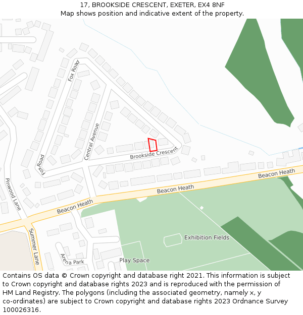 17, BROOKSIDE CRESCENT, EXETER, EX4 8NF: Location map and indicative extent of plot