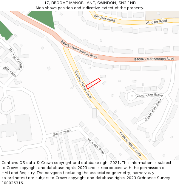 17, BROOME MANOR LANE, SWINDON, SN3 1NB: Location map and indicative extent of plot