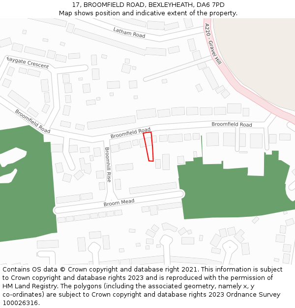 17, BROOMFIELD ROAD, BEXLEYHEATH, DA6 7PD: Location map and indicative extent of plot