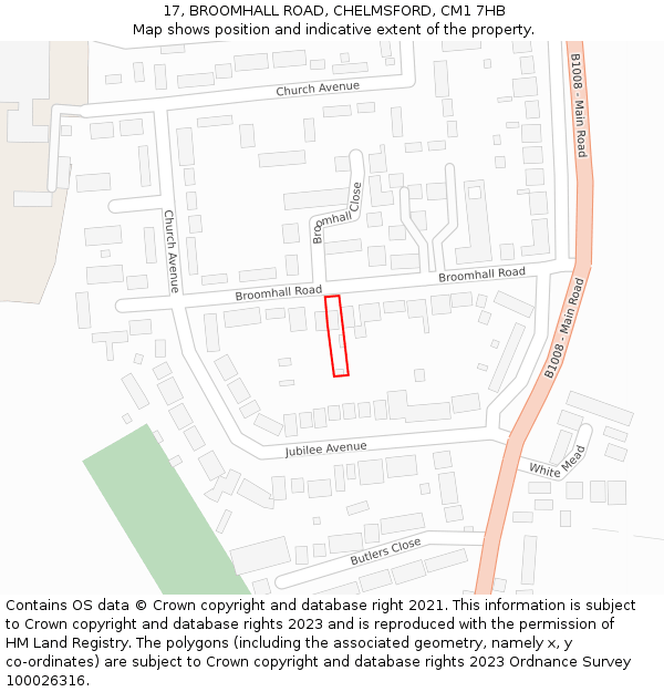 17, BROOMHALL ROAD, CHELMSFORD, CM1 7HB: Location map and indicative extent of plot