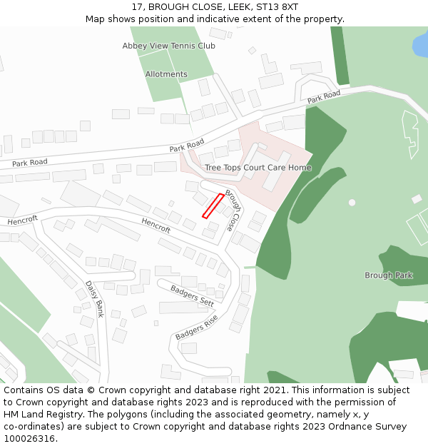 17, BROUGH CLOSE, LEEK, ST13 8XT: Location map and indicative extent of plot