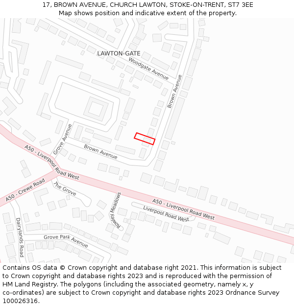 17, BROWN AVENUE, CHURCH LAWTON, STOKE-ON-TRENT, ST7 3EE: Location map and indicative extent of plot