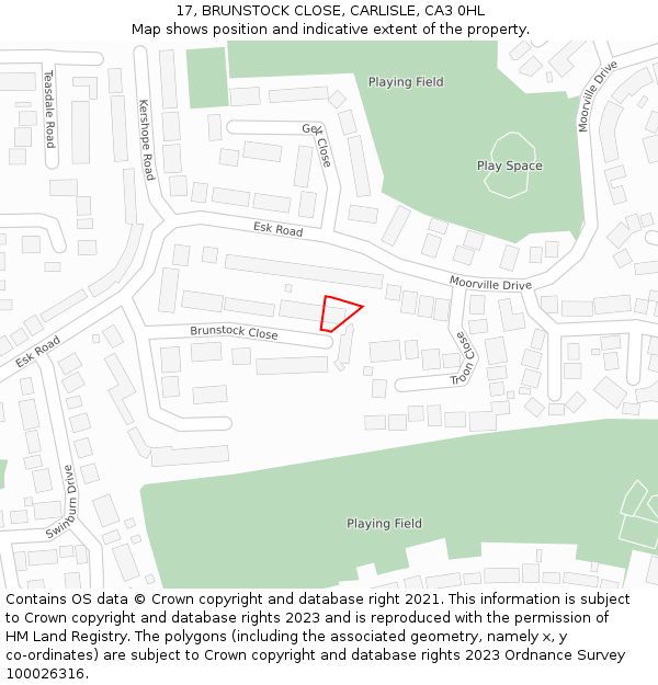 17, BRUNSTOCK CLOSE, CARLISLE, CA3 0HL: Location map and indicative extent of plot
