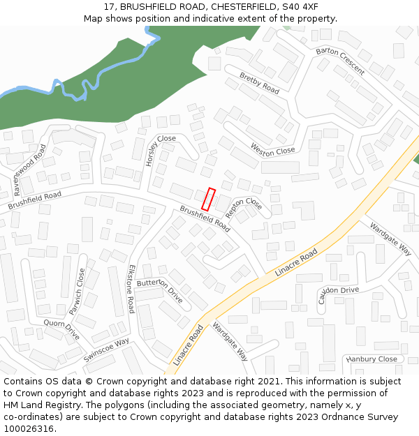 17, BRUSHFIELD ROAD, CHESTERFIELD, S40 4XF: Location map and indicative extent of plot