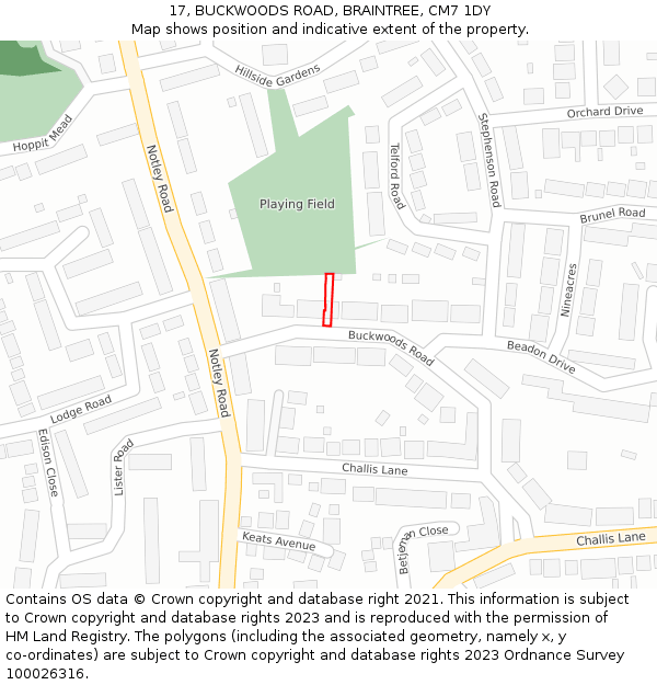 17, BUCKWOODS ROAD, BRAINTREE, CM7 1DY: Location map and indicative extent of plot