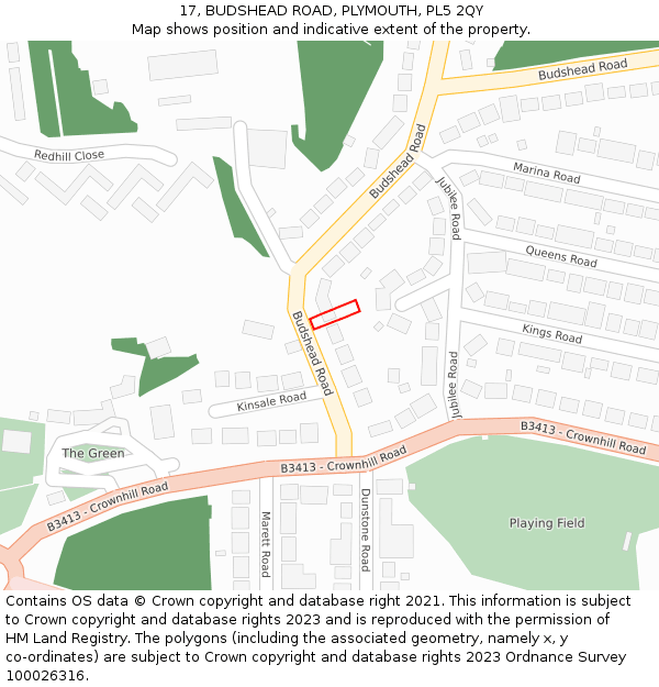 17, BUDSHEAD ROAD, PLYMOUTH, PL5 2QY: Location map and indicative extent of plot