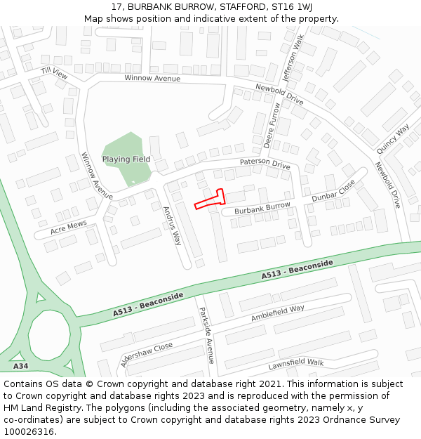 17, BURBANK BURROW, STAFFORD, ST16 1WJ: Location map and indicative extent of plot