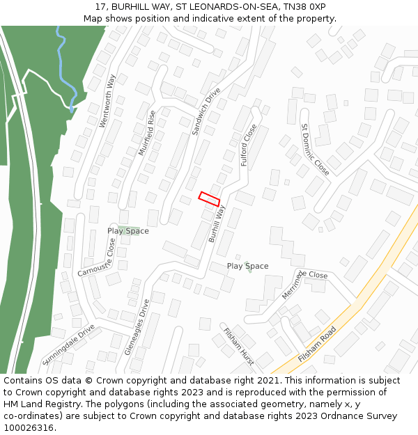 17, BURHILL WAY, ST LEONARDS-ON-SEA, TN38 0XP: Location map and indicative extent of plot