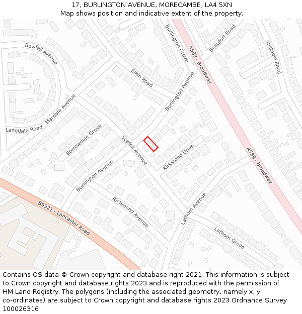 17, BURLINGTON AVENUE, MORECAMBE, LA4 5XN: Location map and indicative extent of plot