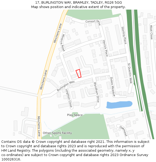 17, BURLINGTON WAY, BRAMLEY, TADLEY, RG26 5GG: Location map and indicative extent of plot