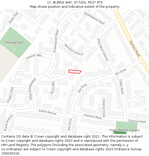 17, BURNS WAY, ST IVES, PE27 6TS: Location map and indicative extent of plot
