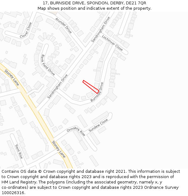 17, BURNSIDE DRIVE, SPONDON, DERBY, DE21 7QR: Location map and indicative extent of plot