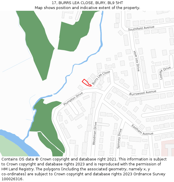 17, BURRS LEA CLOSE, BURY, BL9 5HT: Location map and indicative extent of plot