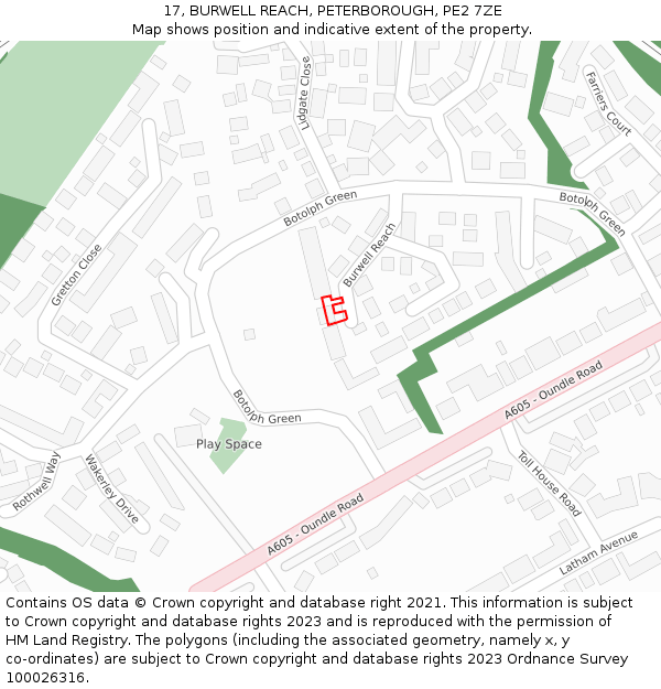 17, BURWELL REACH, PETERBOROUGH, PE2 7ZE: Location map and indicative extent of plot