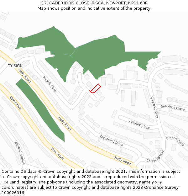 17, CADER IDRIS CLOSE, RISCA, NEWPORT, NP11 6RP: Location map and indicative extent of plot