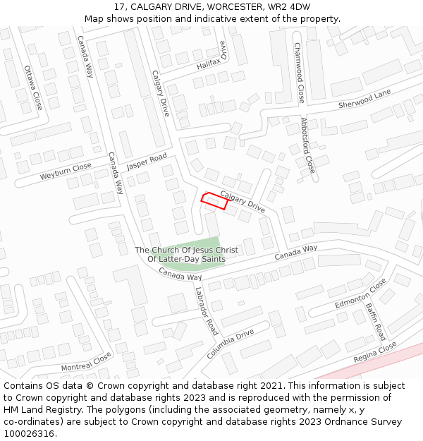 17, CALGARY DRIVE, WORCESTER, WR2 4DW: Location map and indicative extent of plot